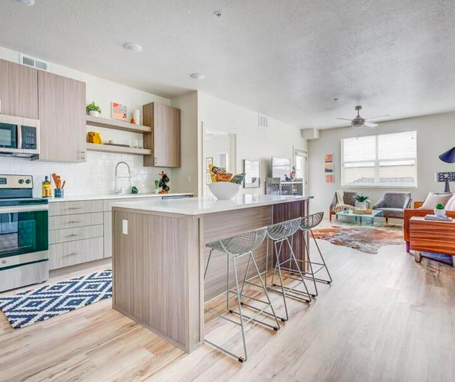 21LUX Apartments in Salt Lake City interior kitchen and living room